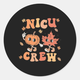Pegatina Redonda NICU Crew Pumpkin Leaf Fall NICU Enfermera Hallowe