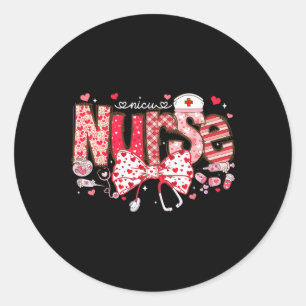 Pegatina Redonda Nicu Enfermera Stethoscope Coquette Bow Heart Vale