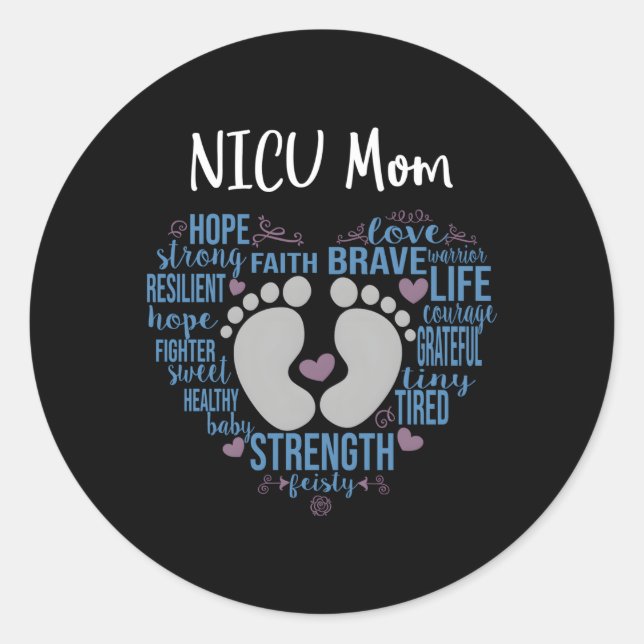Pegatina Redonda Nicu Mom Preemie O Nicu Mami Blue (Anverso)