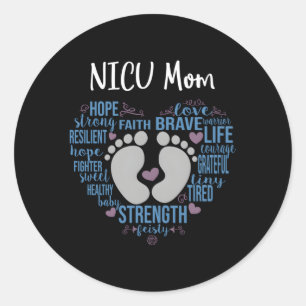 Pegatina Redonda Nicu Mom Preemie O Nicu Mami Blue