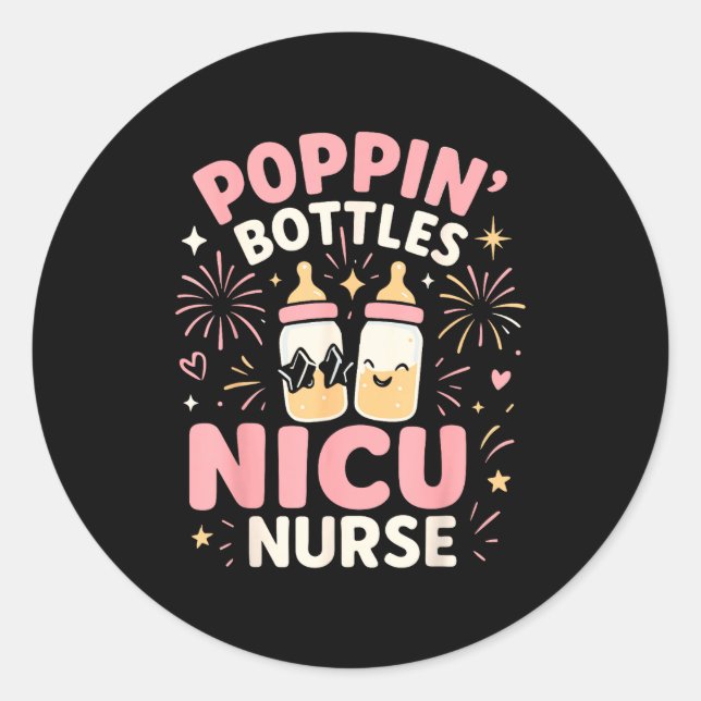 Pegatina Redonda Nicu New Years Shirt, Nurse Png Bottles For The Ne (Anverso)