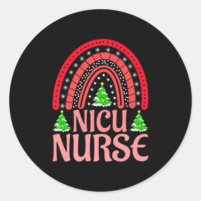 Pegatina Redonda Nicu Nurse Christmas Crew Nurselife Nursing Xmas P (Anverso)