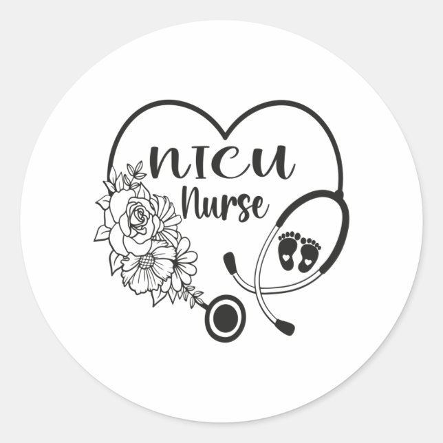 Pegatina Redonda Nicu Nurse Floral Heart Stethoscope (Anverso)