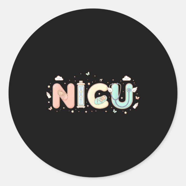 Pegatina Redonda Nicu Nurse Valentine's Day Heart Stethoscope Scrub (Anverso)