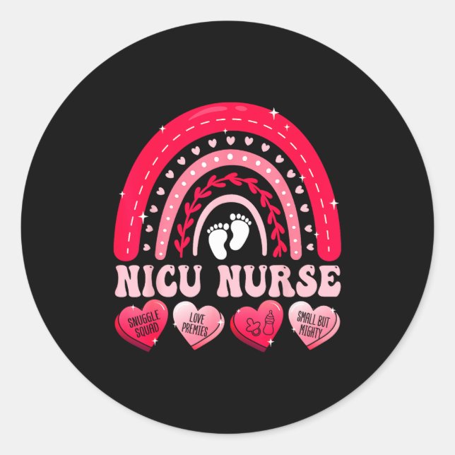 Pegatina Redonda Nicu Nurse Valentines Day Rainbow Neonatal Rn Hear (Anverso)