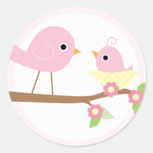 Pegatina Redonda Nido de pájaro bebé (rosa)