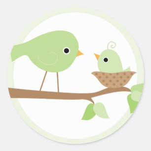 Pegatina Redonda Nido de pájaro bebé (verde)