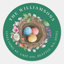 Nido de pájaro floral de primavera y huevos pintad