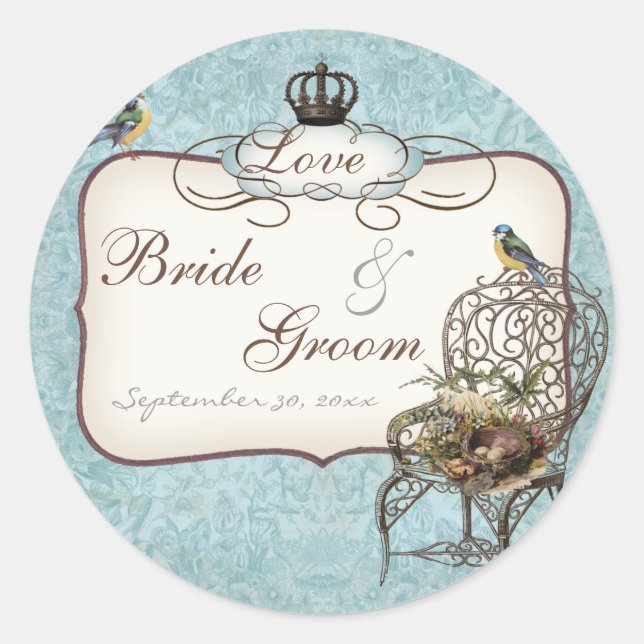 Pegatina Redonda Nido de pájaros ventilado en la silla, invitación  (Anverso)