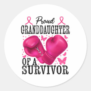 Pegatina Redonda Nieta orgullosa sobreviviente de cáncer de mama Bo