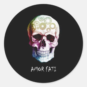 Pegatina Redonda Nietzsche Stoic Cita Skull Amor Fati