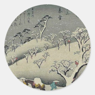Pegatina Redonda Nieve ardiente en Asukayama por Ando, Hiroshige