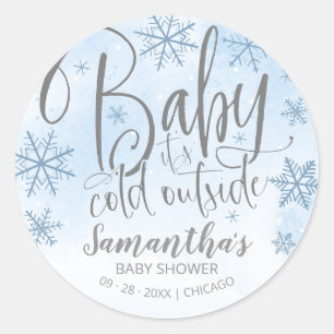 Pegatina Redonda Nieve, bebé, hace frío fuera de Baby Shower
