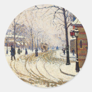 Pegatina Redonda Nieve, Boulevard de Clichy, París de Paul Signac