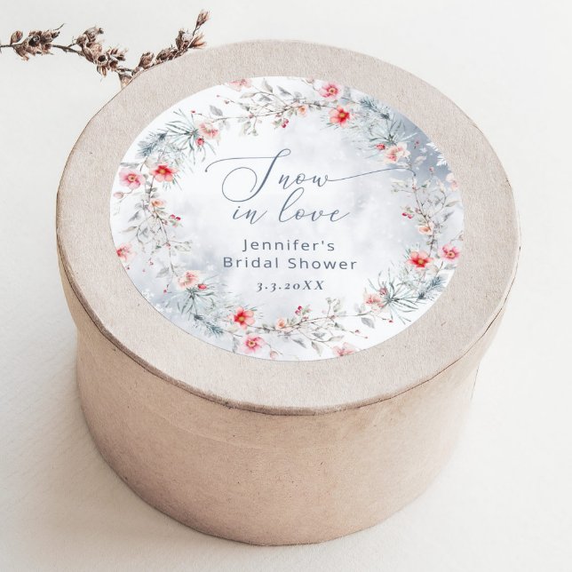 Pegatina Redonda Nieve de invierno en amor elegante ducha de novia (Subido por el creador)