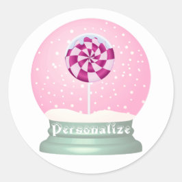 Pegatina Redonda Nieve de Lollipop globo lindo chica rosa invierno