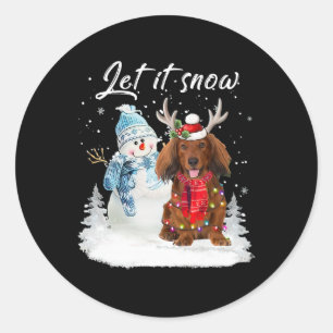 Pegatina Redonda Nieve de los Navidades del perro de Santa Dachshun