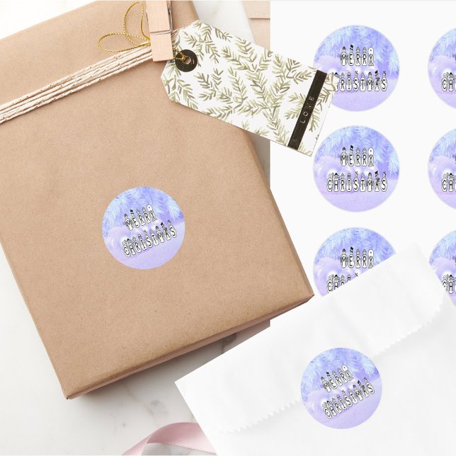 Pegatina Redonda Nieve de navidad amarga fuente de gente, Nieve de  (Merry Christmas Snow People Font, Blue Tint Snow Classic Round Stickers)