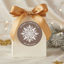Pegatina Redonda Nieve De Navidad Marrón Personalizada Fiesta