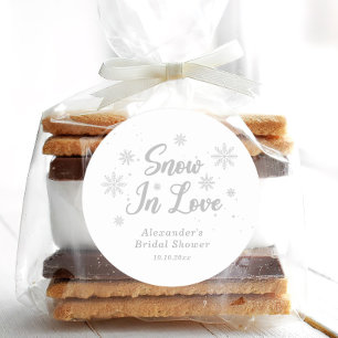 Pegatina Redonda Nieve enamorada Ducha de Novia Blanca de Invierno