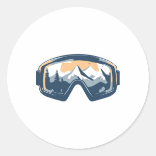 Pegatina Redonda Nieve Goggles Mountain Reflection Winter Skiter Sn