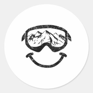 Pegatina Redonda Nieve Goggles Shirt Sonríe Esquí Snowboard Ski R
