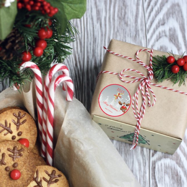 Pegatina Redonda Nieve rudolph de árbol de Navidad (Subido por el creador)