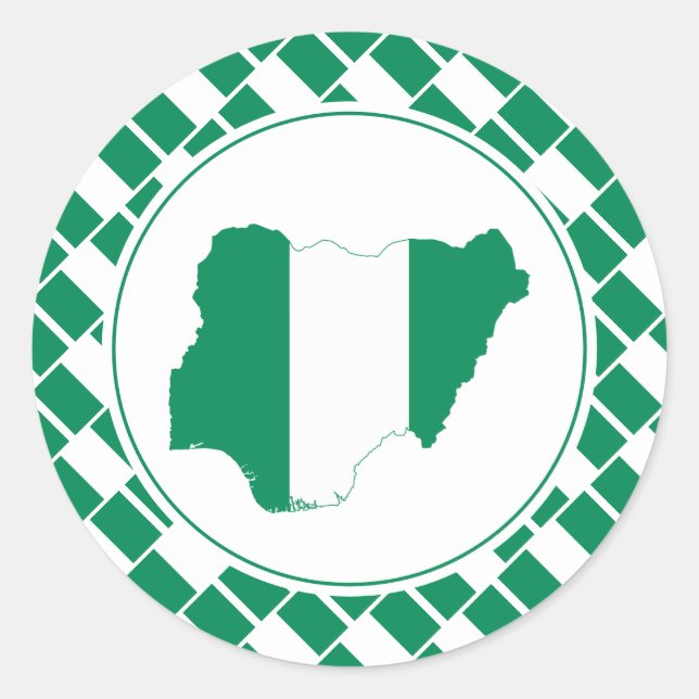 Pegatina Redonda NIGERIA FLAG Mapa nigeriano elegante patriótico (Anverso)