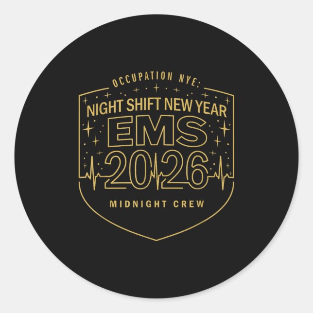 Pegatina Redonda Night Shift New Year Ems 2026 Midnight Crew  (Anverso)