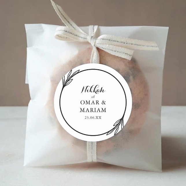 Pegatina Redonda Nikkah Elegant Black White Wedding Favor (Subido por el creador)