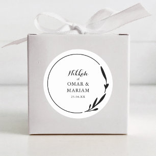Pegatina Redonda Nikkah Elegant Cita Botánica en Blanco y Negro