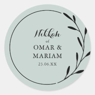 Pegatina Redonda Nikkah Elegant Olive Leaf Botanical Cita Textos