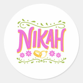 Pegatina Redonda Nikkah Qubool hai desi boda celebración juguetona