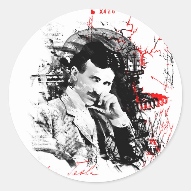 Pegatina Redonda Nikola Tesla (Anverso)