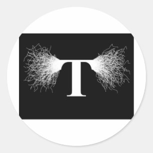 Pegatina Redonda Nikola Tesla - bobina de Tesla - relámpago