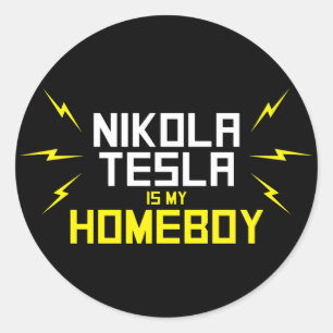 Pegatina Redonda Nikola Tesla es mi Homeboy