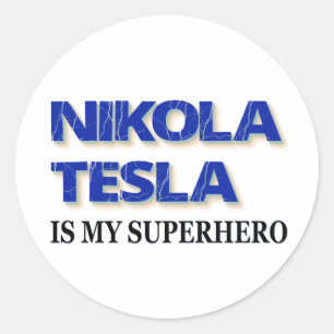 Pegatina Redonda Nikola Tesla es mi superhéroe