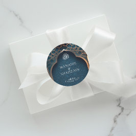 Pegatina Redonda Nile Blue Islamic 3D Arch Elegant Wedding Favor