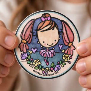 Pegatina Redonda Niña Bailarina Linda Kawaii Bailarina de Ballet Ca
