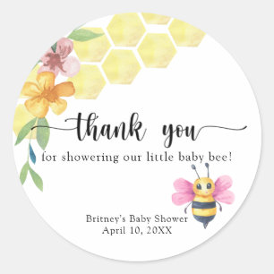 Pegatina Redonda Niña Bebé Abeja - gracias