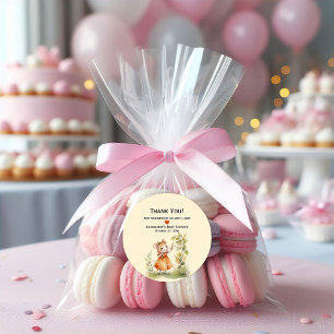 Pegatina Redonda Niña bebé de ratón pequeño Baby Shower  