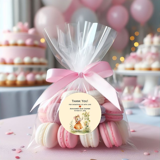 Pegatina Redonda Niña bebé de ratón pequeño Baby Shower | (Subido por el creador)