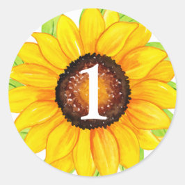 Pegatina Redonda Niña bebé girasol Nacimiento Personalizado Número