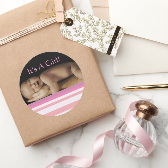 Pegatina Redonda Niña bebé Pegatinas con su foto de bebé (Regalar)