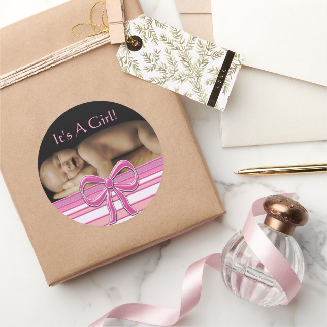 Pegatina Redonda Niña bebé Pegatinas con su foto de bebé (Regalar)