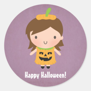 Pegatina Redonda Niña Calabaza Adorable No Tan Espantosa Halloween