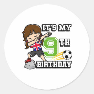 Pegatina Redonda Niña de Fútbol Es Mi Cumpleaños 9 Reino Unido Band