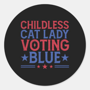 Pegatina Redonda Niña de gato sin hijos votando azul