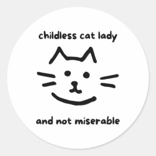 Pegatina Redonda Niña De Gato Sin Hijos Y No Miserable Para