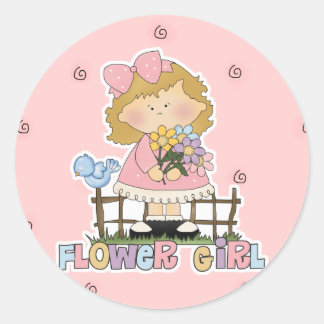 Pegatina Redonda Niña de las flores adorable
